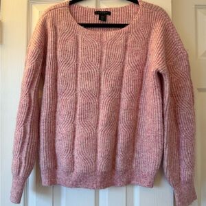 Tahari Pink Crew Neck Sweater with Ribbed Texture